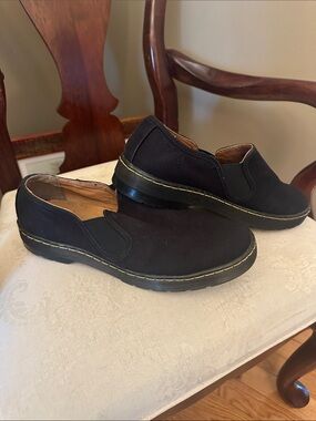 Dr. Martens Largo Black Canvas Slip-On Loafers with Yellow Stitching